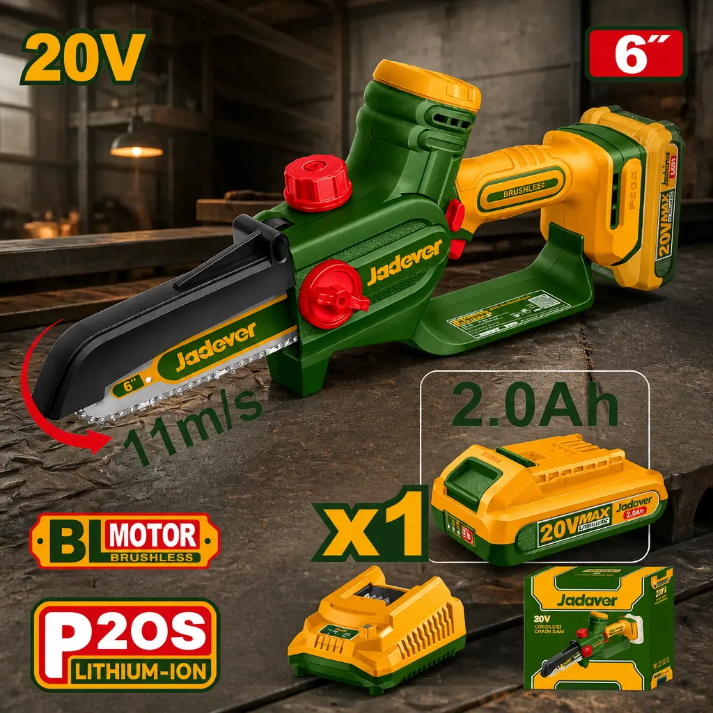 Mini motosierra 6" (Autolub) BL + Acc. 1x Bat 20V 2Ah. Jadever