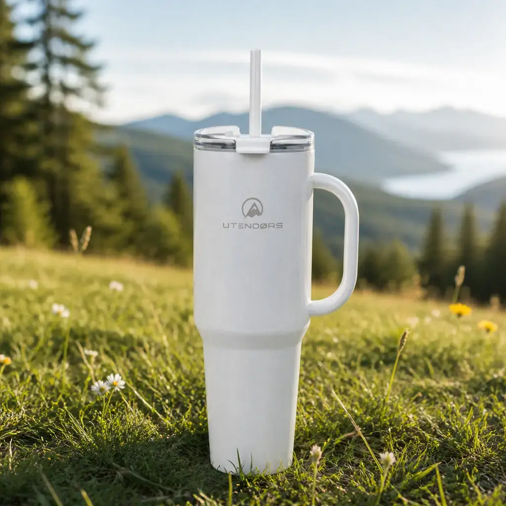Vaso Tumbler 1.2Lt. Con pajita Reflectivo Blanco. Utendors