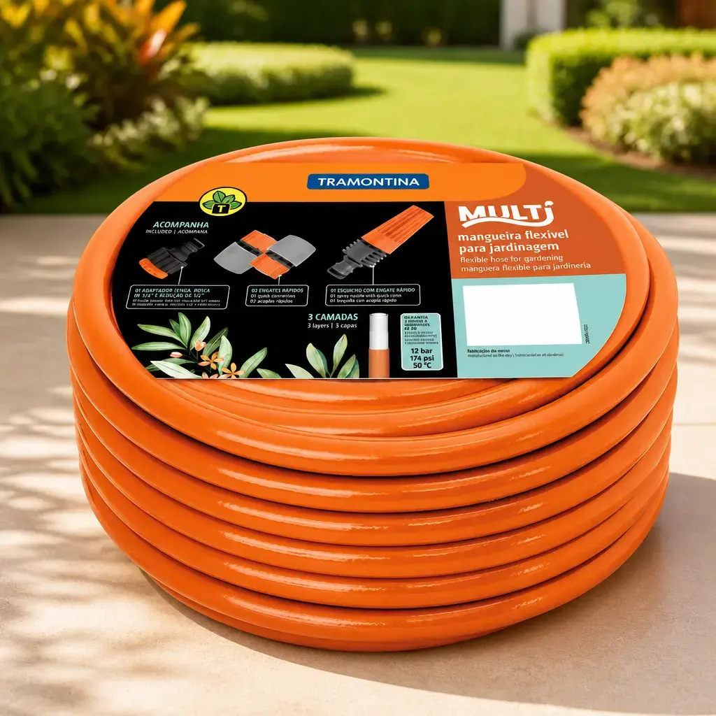 Manguera para jardin Super Flex Naranja x 25m con Accesorios Tramontina*