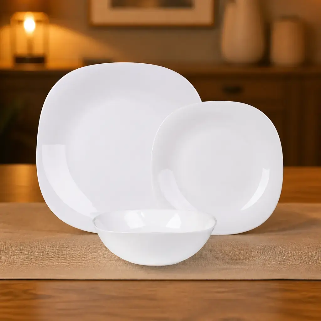 Juego de platos cuadrados 18pzs blanco Kups