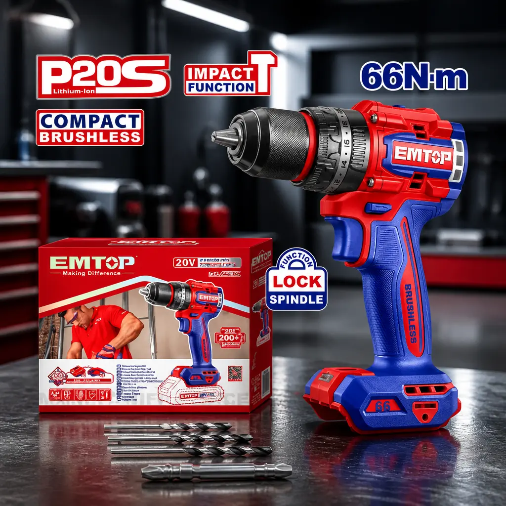 Taladro Percutor 13mm BL. 66Nm 20V sin Bateria. (Compact) Emtop