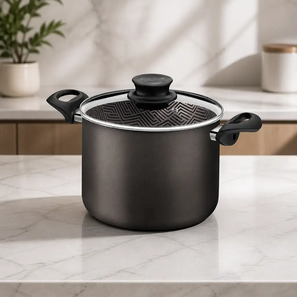 Olla alta con tapa de vidrio 3.1Lt. 18cm Paris T. Negra x Un.