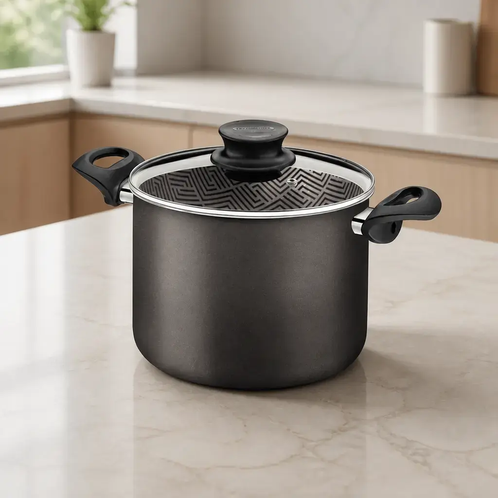 Olla alta con tapa de vidrio 4.2Lt. 20cm. Paris T. Negra x Un.