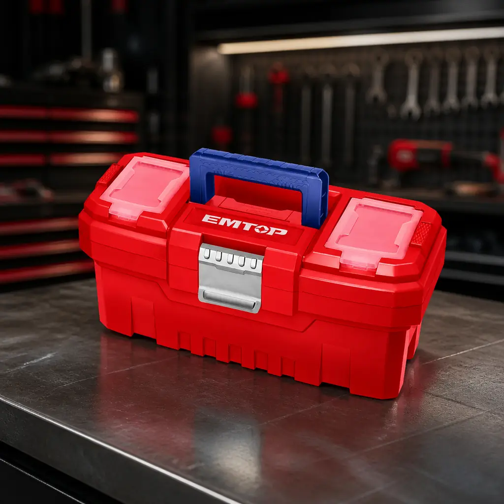 Caja herramientas 14" Plastica. Hebilla Met + Bandeja Emtop
