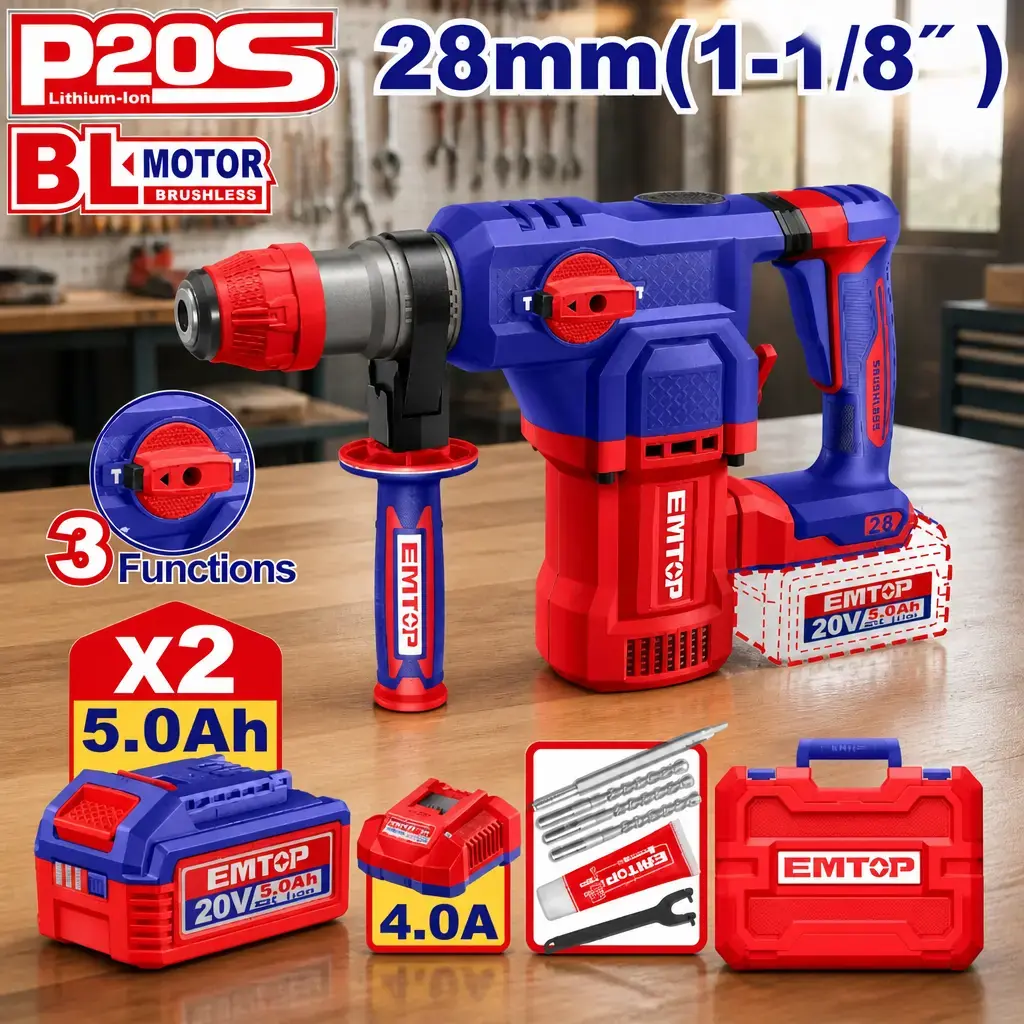 Rotomartillo SDSp 4.5J. 28mm BL + Acc. 2x Bat 20V 5Ah. (M) Emtop