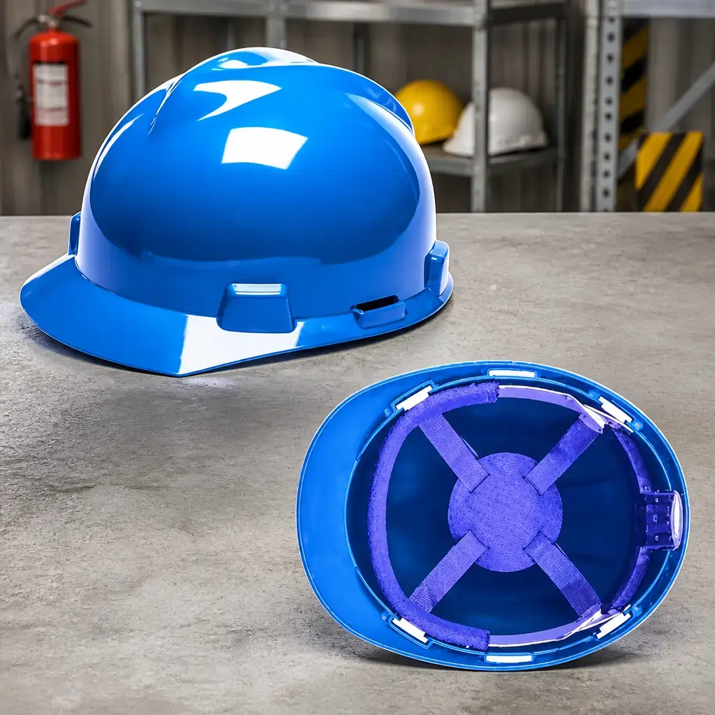 Desc - Casco de seguridad 4 puntos (tela) con perilla Azul