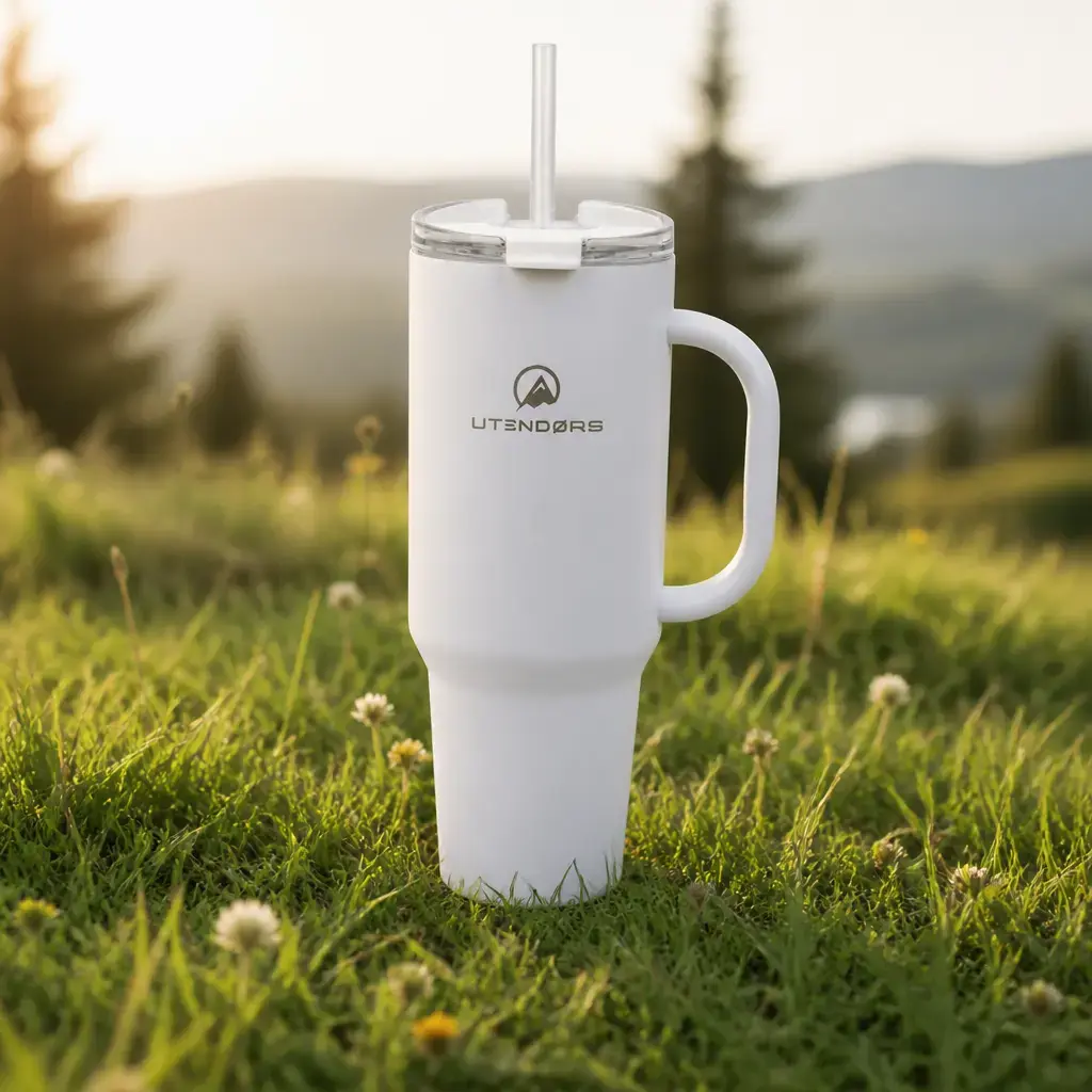 Vaso Tumbler 1.2Lt. Con pajita PE Blanco. Utendors