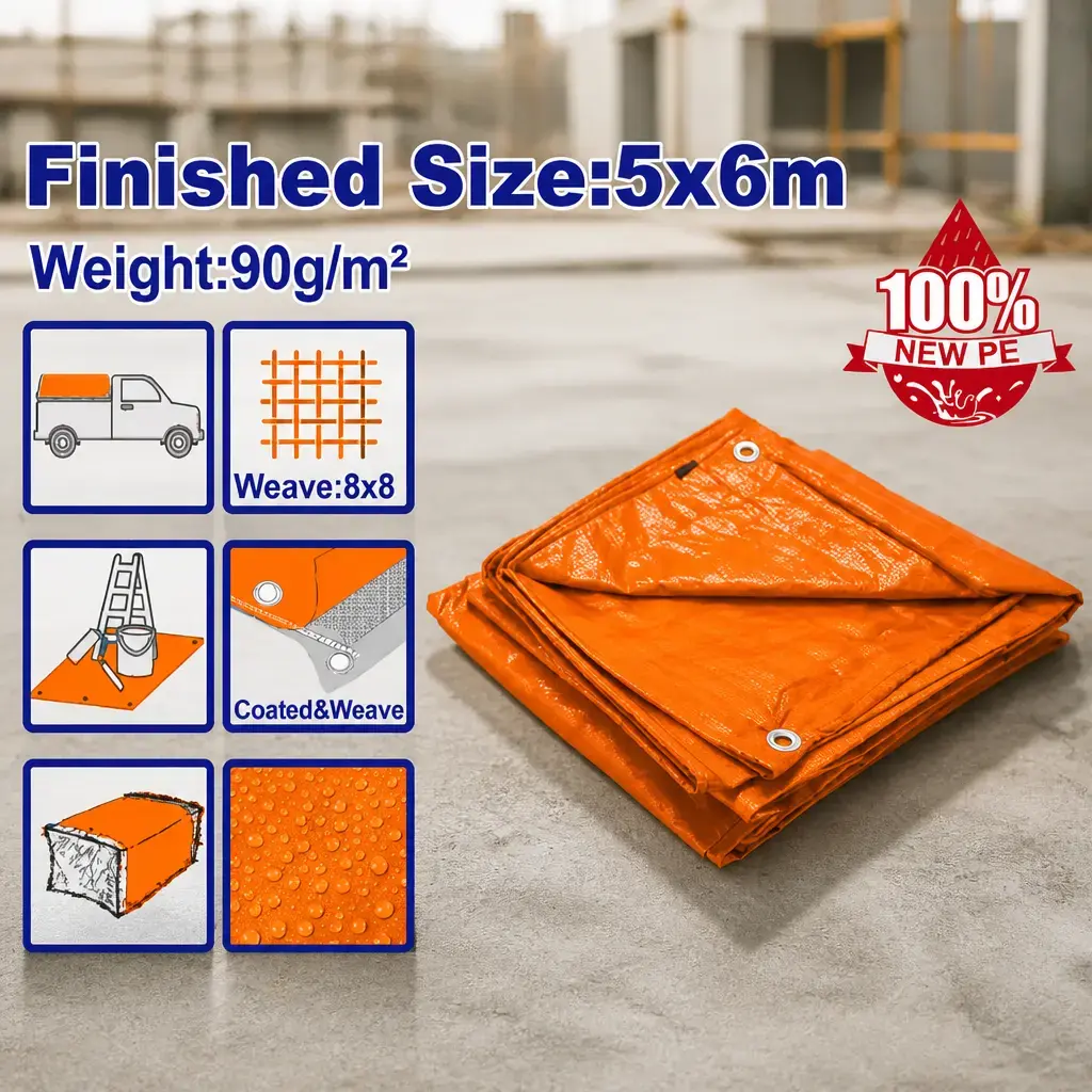 Carpa Lona de Polietileno 5x6 naranja 90g. Emtop