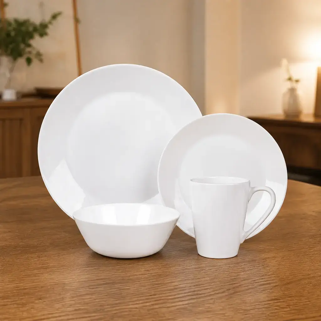 Juego de platos redondos 16pzs blanco Kups