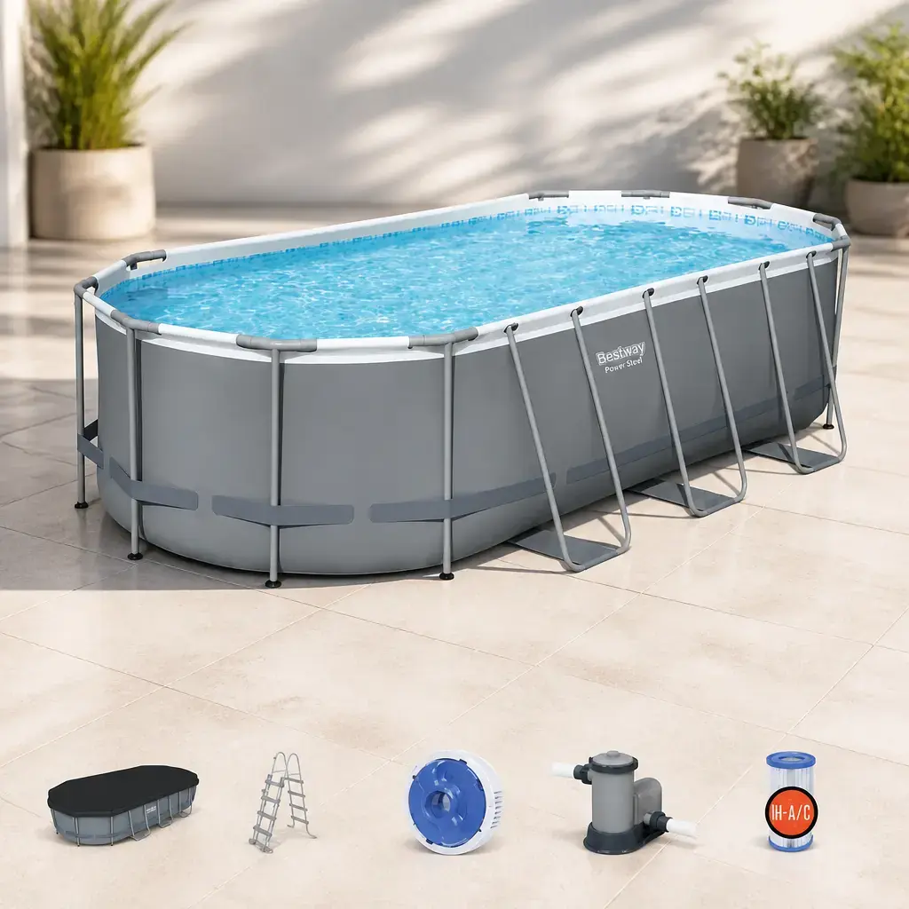 Piscina Oval con est. Metalica 13.430Lt. Power Steel. Bestway