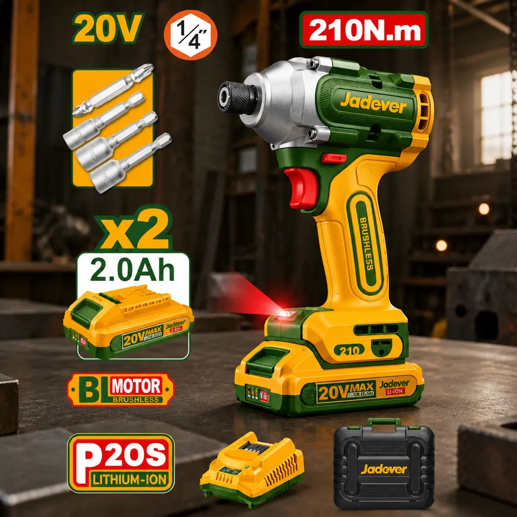 Atornillador de Impacto 1/4" BL. 210Nm. 2x Bat 20V 2Ah. (M) Jadever