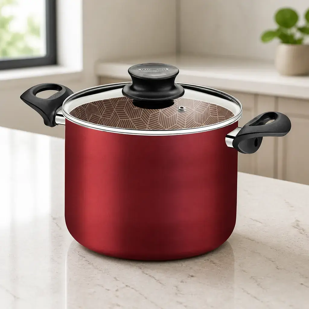 Olla alta con tapa de vidrio 9.6Lt. 26cm. Paris T. Bordo x Un.