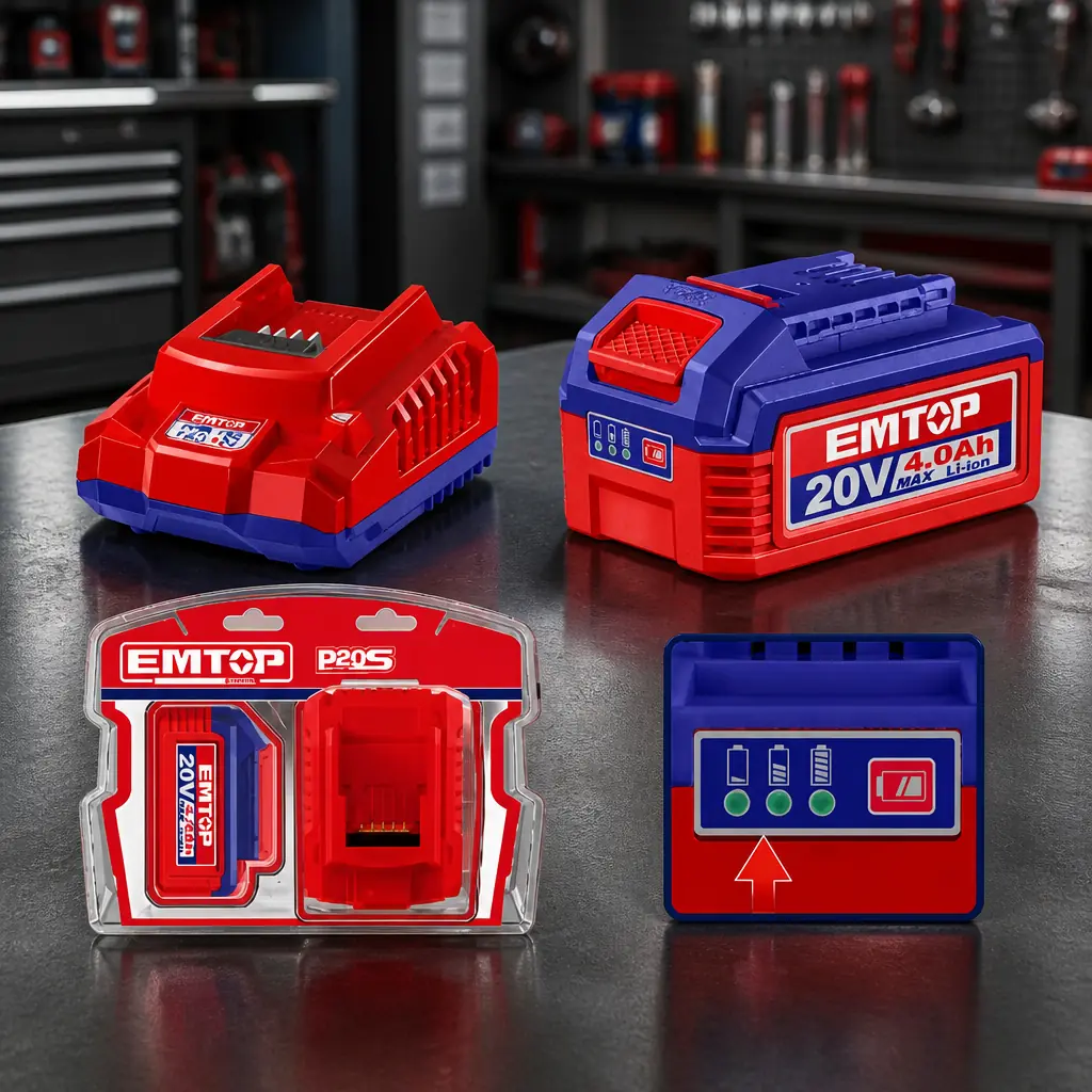 Kit cargador 20V 2Ah + 1x Bat. 20V 4.0Ah. Emtop
