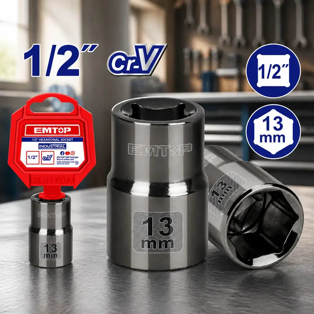Dado 1/2' hexagonal 13mm Cr-V Emtop x Un.