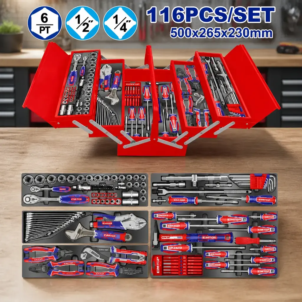 Caja de herramientas 116 pzas + Caja organizadora. Emtop