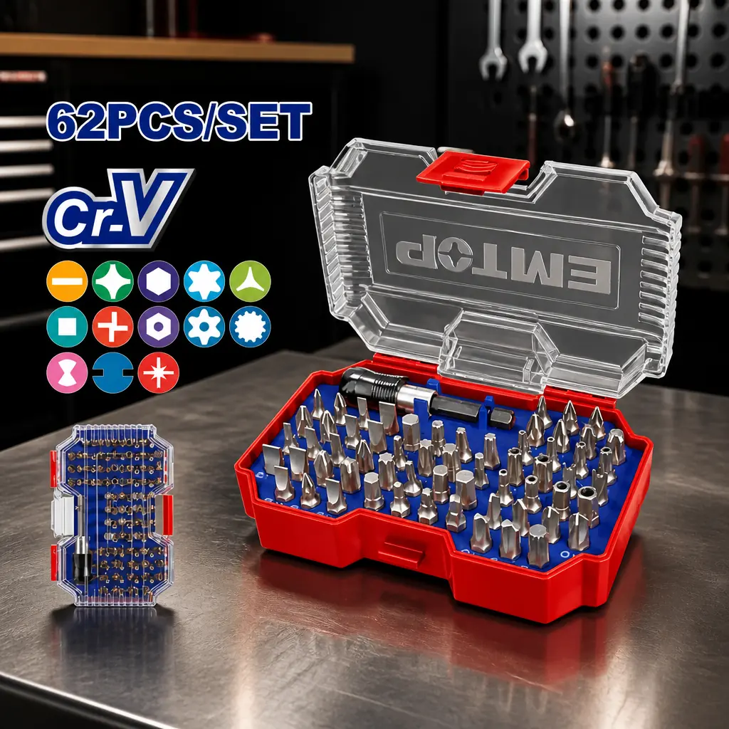 Juego de Puntas CrV. 62pzas. Estuche Plastico. Emtop