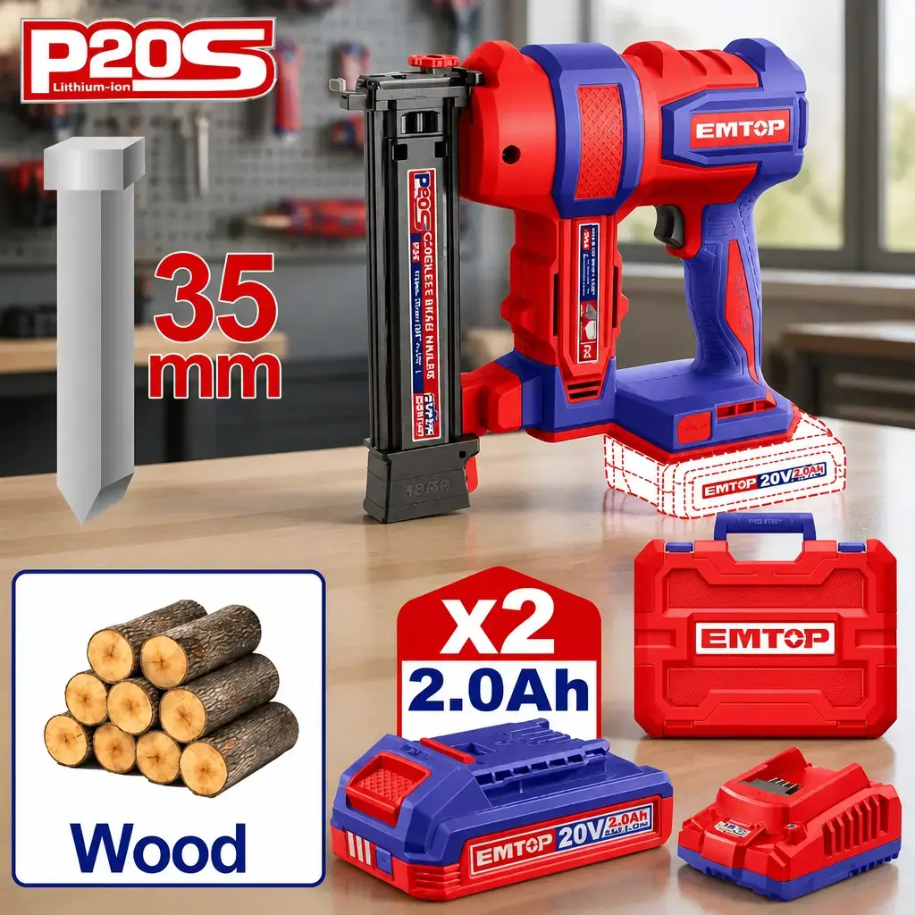 Pistola para clavos (15-35mm). BL 2x Bat 20V 2Ah + Acc. (M) Emtop