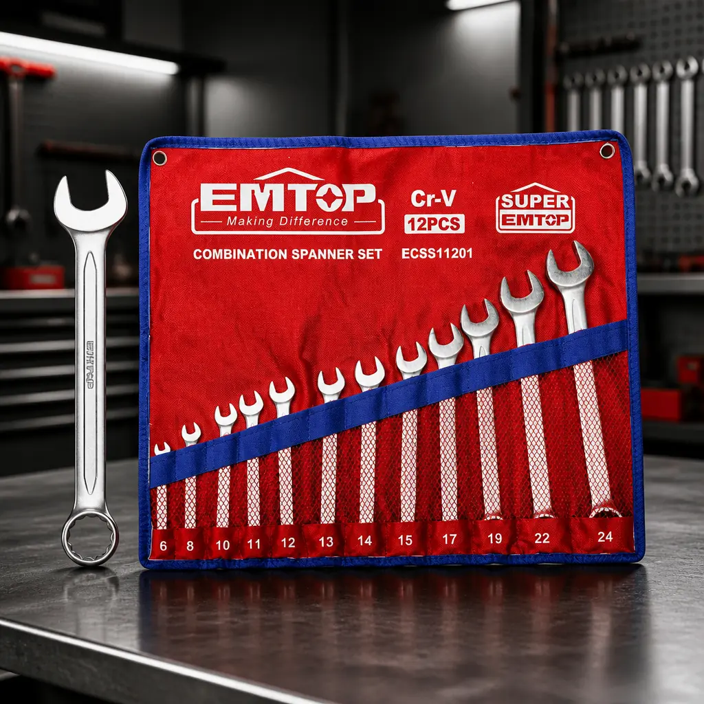 Juego llaves comb. 12pzas. CrV. 6mm - 24mm. Estuche. Emtop