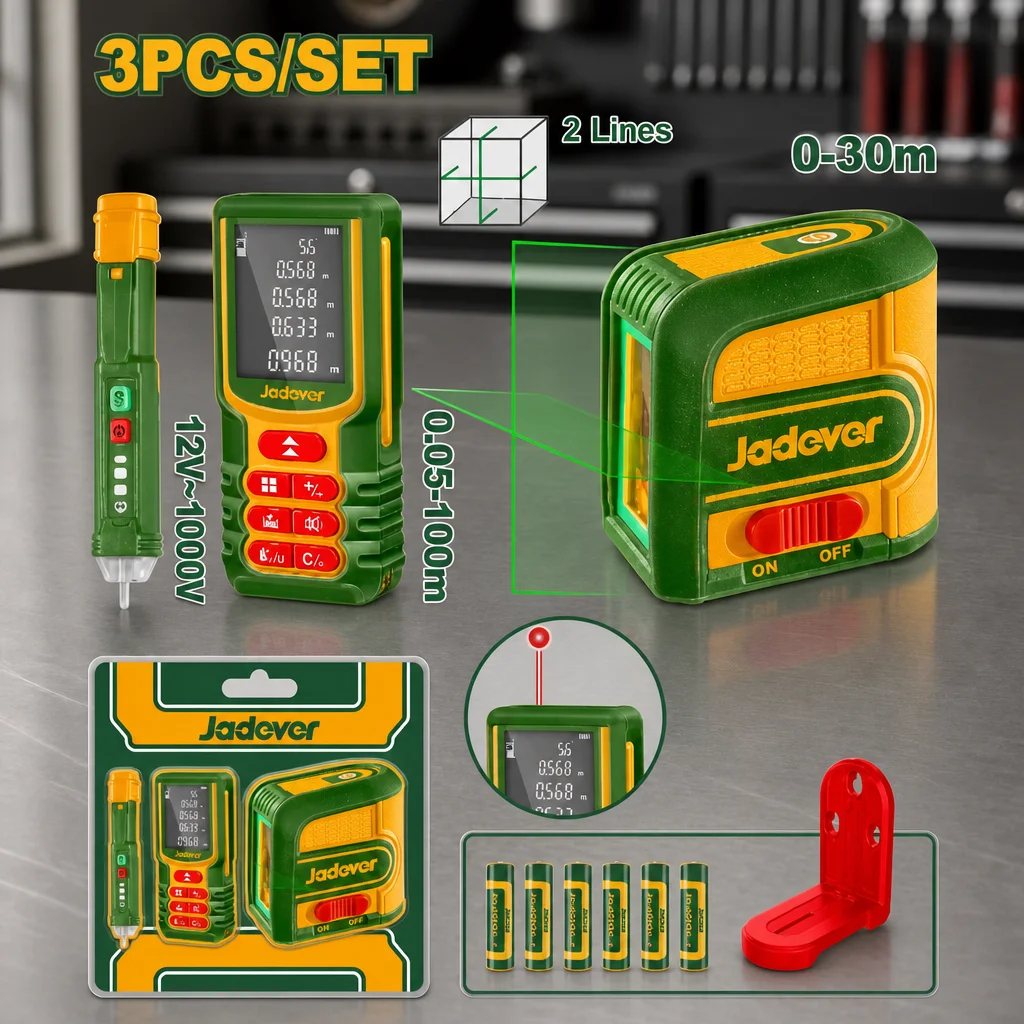Combo Detector + Nivel + Medidor laser 3pzas. Jadever Blister