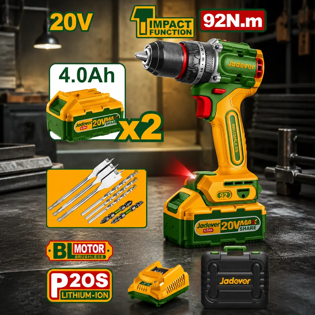 Taladro Percutor 13mm BL. 92Nm 2x Bat. 20V 4Ah (Compact) (M) Jadever