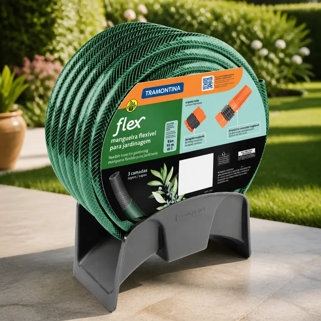 Manguera para jardin Flex Verde x 15m con acc. + Soporte Tramontina*