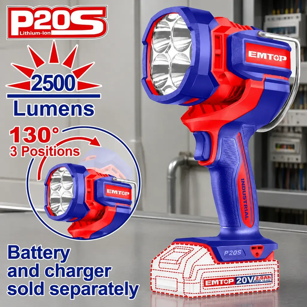 Reflector inalambrico LED 2500 Lumens. 20V. Sin Bateria. Emtop