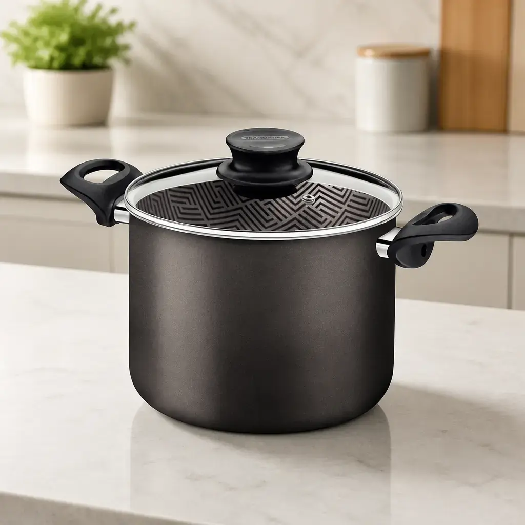 Olla alta con tapa de vidrio 5.7Lt. 22cm. Paris T. Negra x Un.