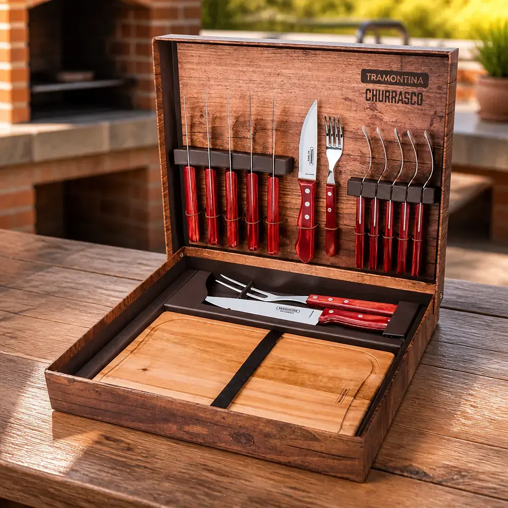 Juego p/ asado 15 pzas. Churrasco Cerezo Caja