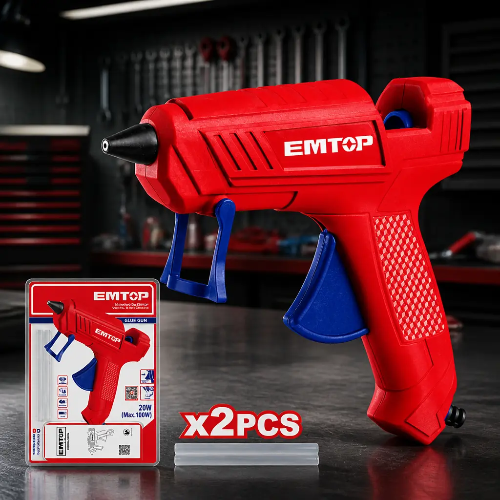 Pistola p/ Silicona 20W + 2x Barra (11.2x150mm). Emtop