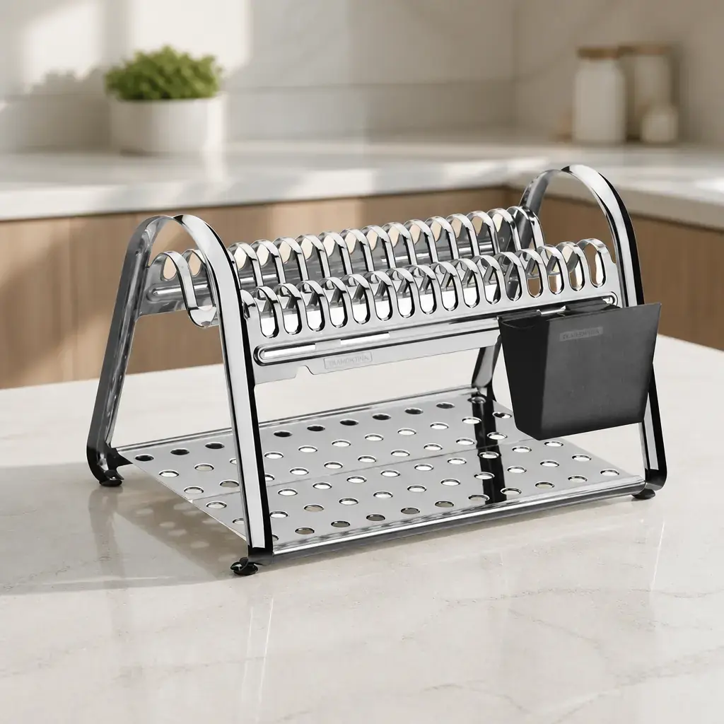 Escurridor de platos inox. con porta cubiertos negro x Un.