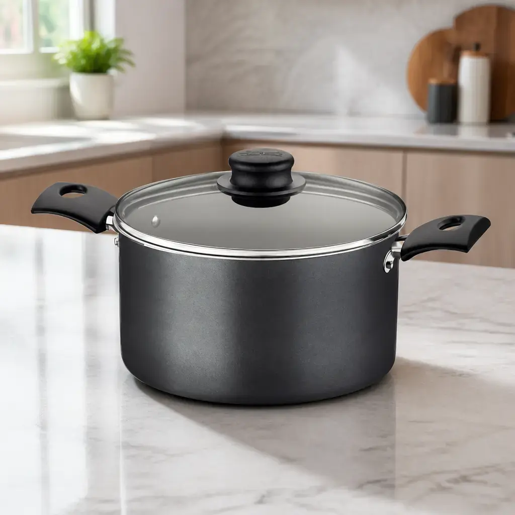 Olla alta tapa de vidrio 7.9Lts. 24cm. Turim Negro x Un.