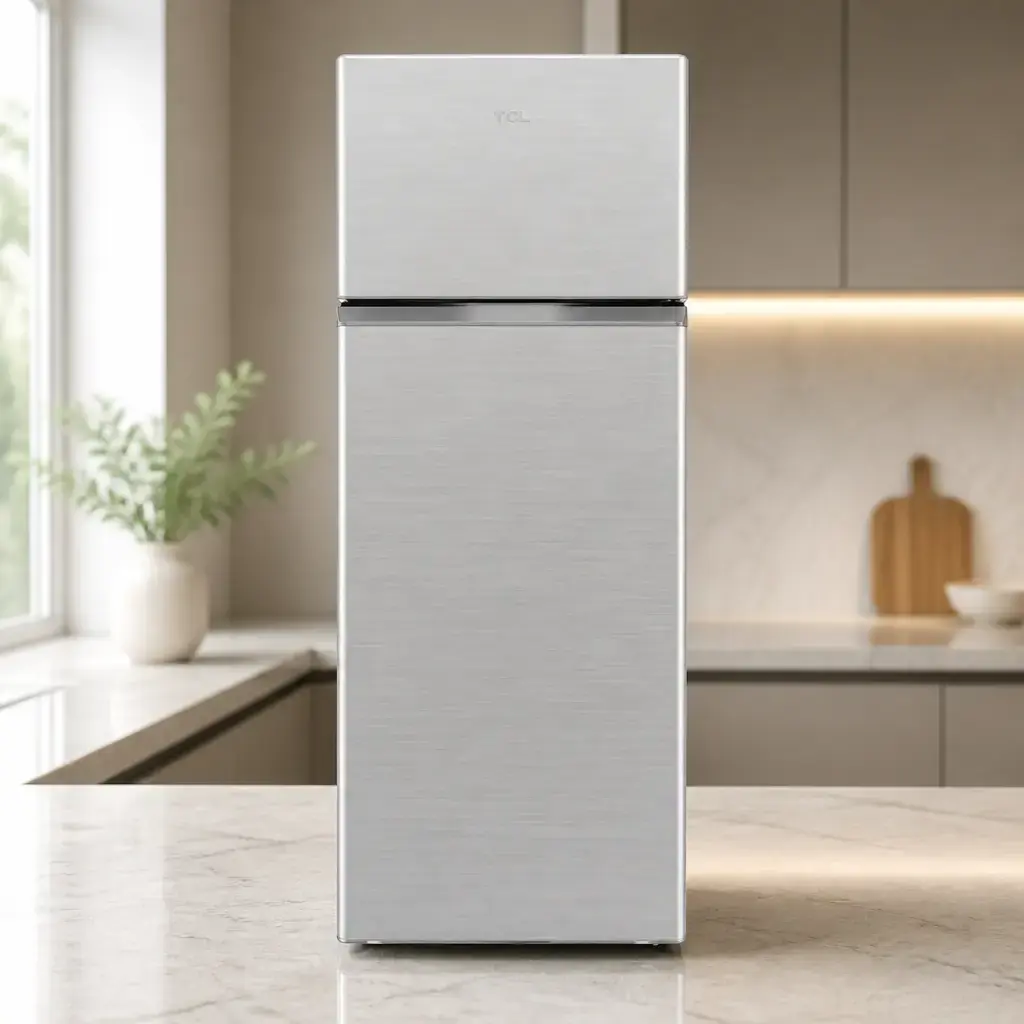 Heladera TCL 300L Frío Húmedo 2 puertas Inox Gris