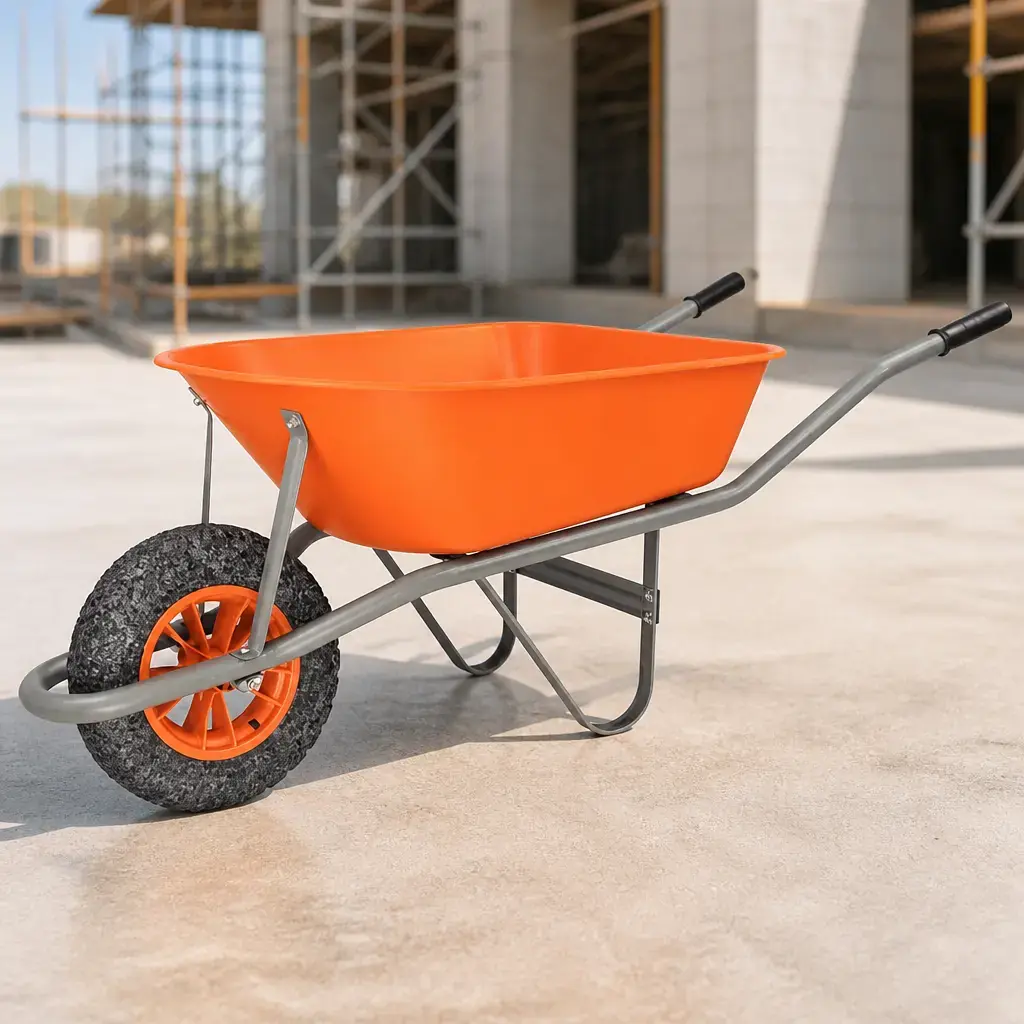 Carretilla naranja 55Lt. Caja Plastica rueda maciza Tramontina x Un.