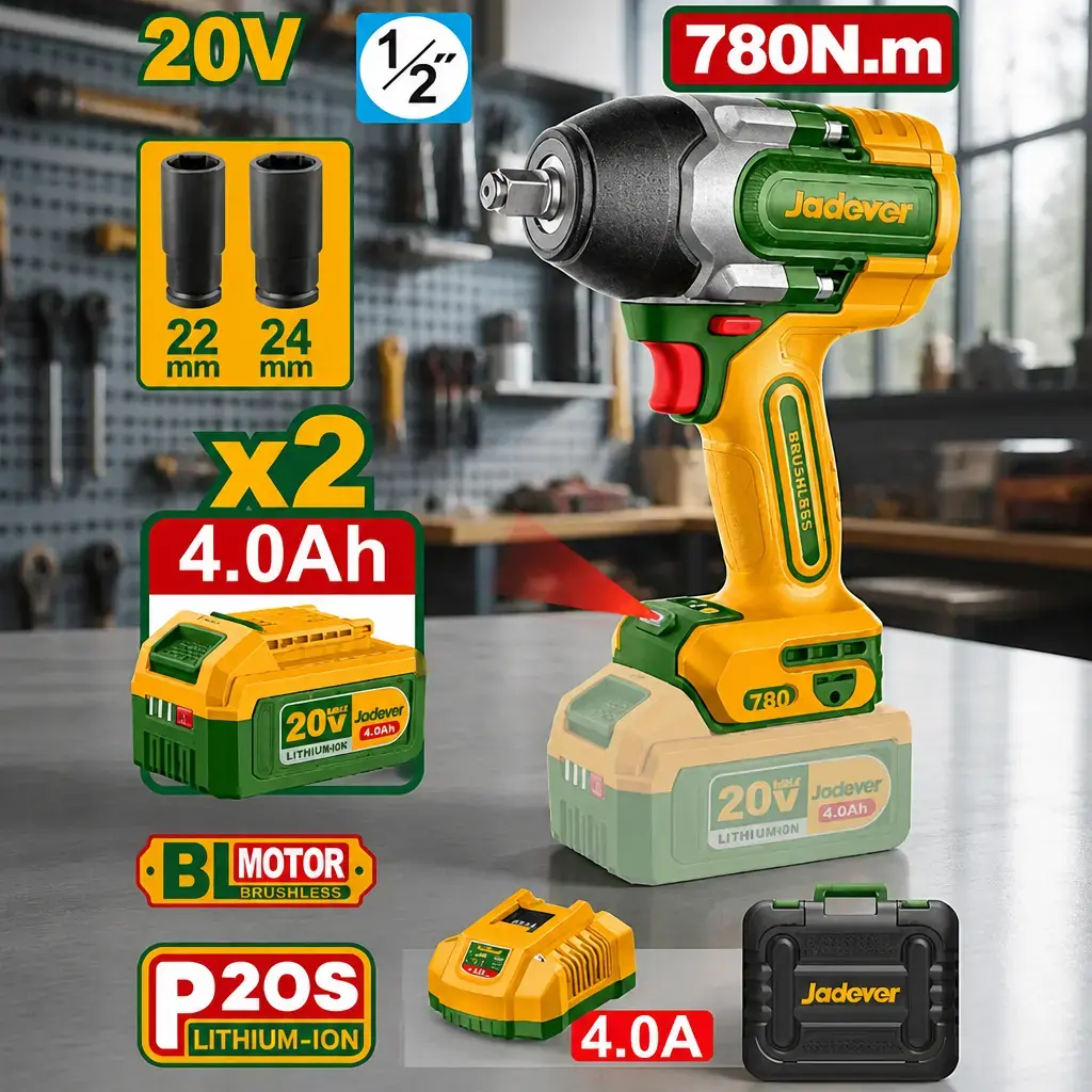 Llave de Impacto 1/2" 780Nm BL. 2x Bat 20V 4.0Ah (M) Jadever