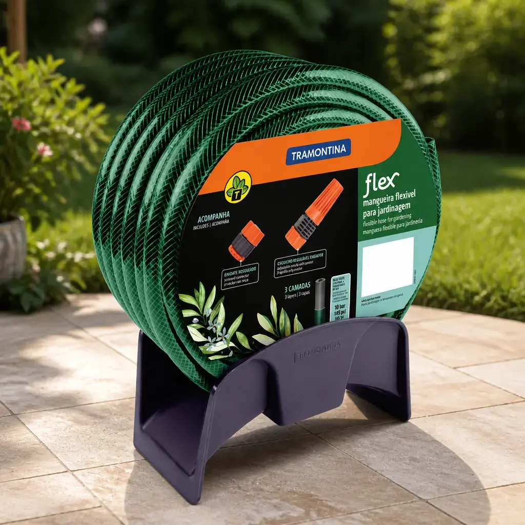Manguera para jardin Flex Verde x 25m con acc. + Soporte Tramontina
