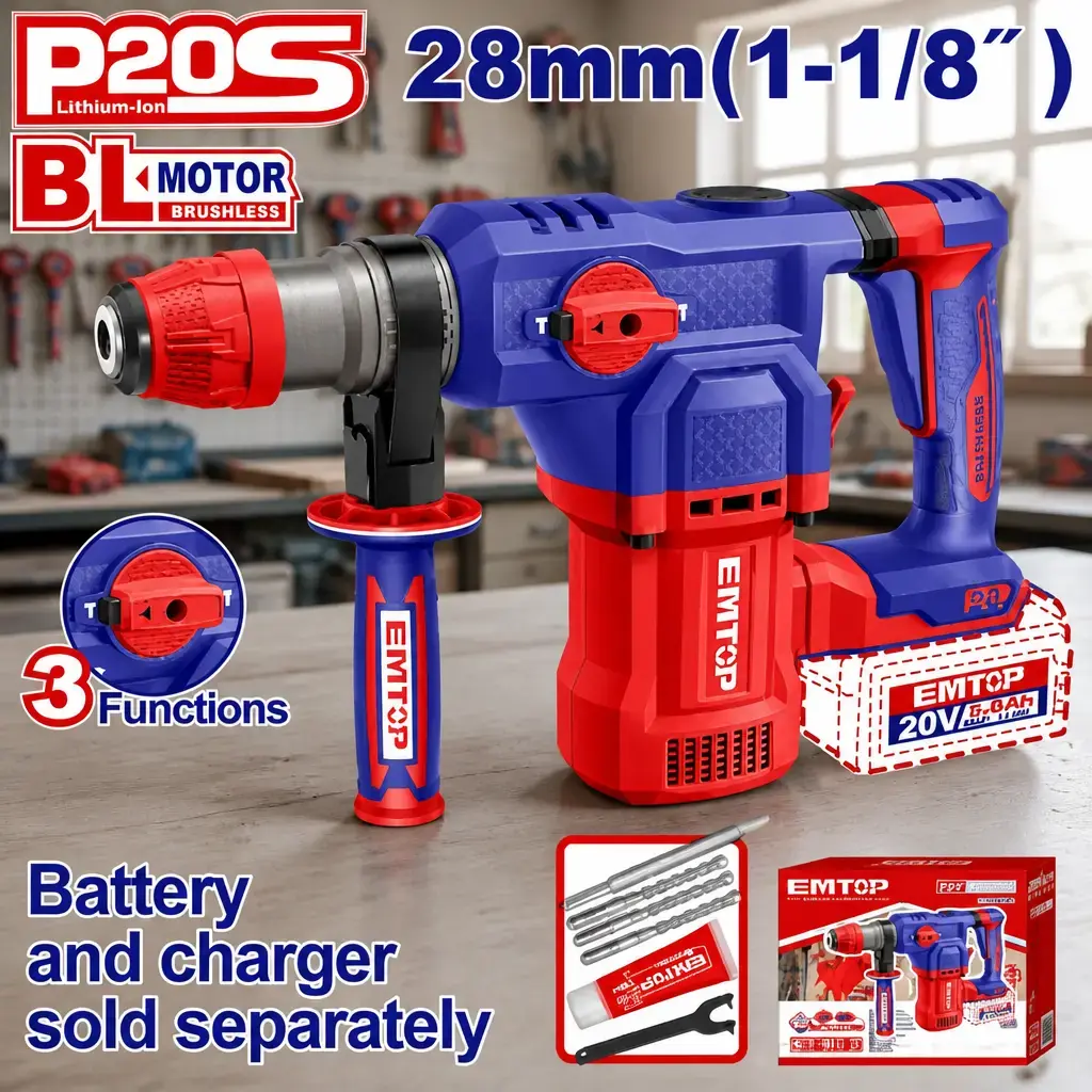 Rotomartillo SDSp 4.5J. 28mm BL. 20V. Sin Bateria. Emtop