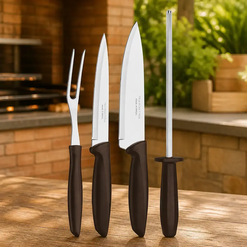 Juego p/ asado 4 pzas. Churrasco Plenus Negra Blister