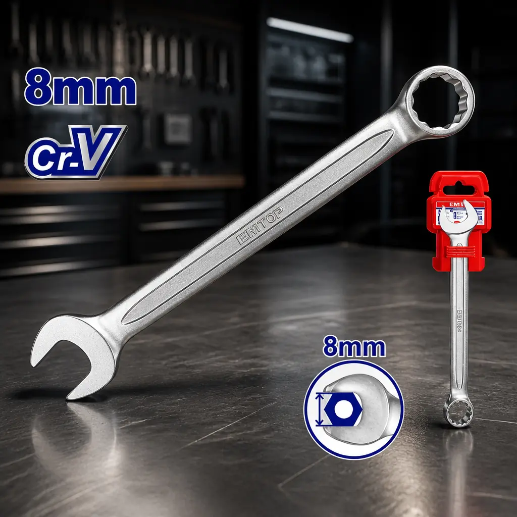 Llave combinada 8mm Cr-V Emtop x Un.
