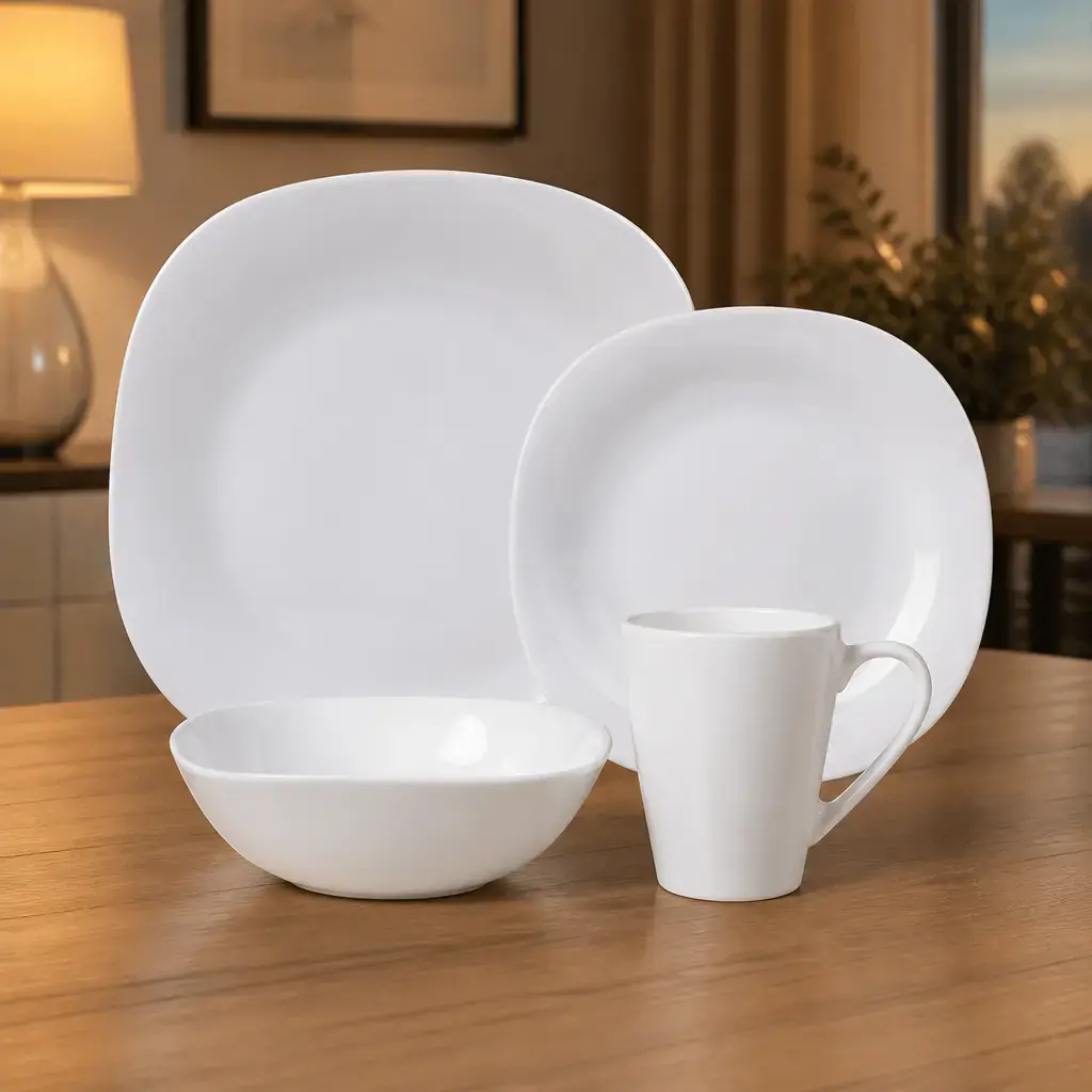 Juego de platos cuadrados 16pzs blanco Kups