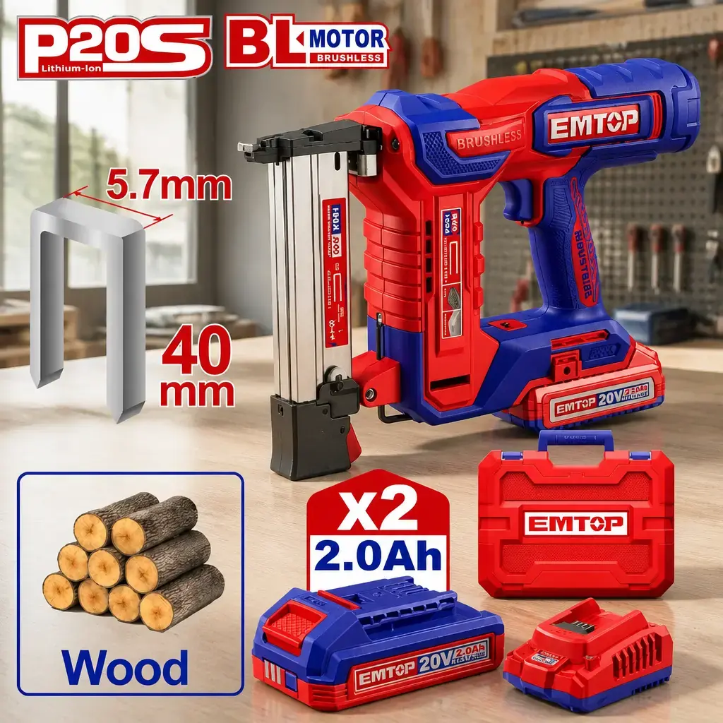 Pistola para grampa (k10-k40) BL. 2x Bat 20V 2Ah (M) Emtop*
