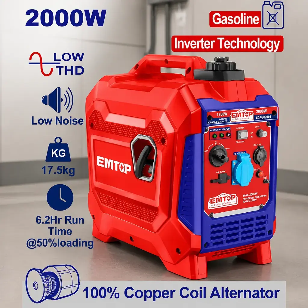 Generador inverter 2000w Naftero. Arranque manual. Emtop Caja