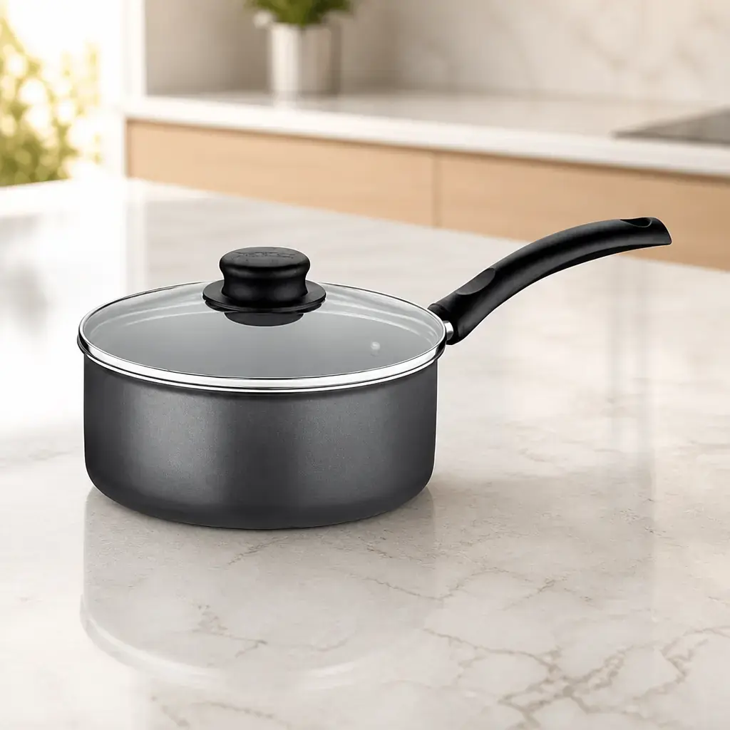 Olla con tapa de vidrio 2Lt. 18cm. Turim Negro x Un.