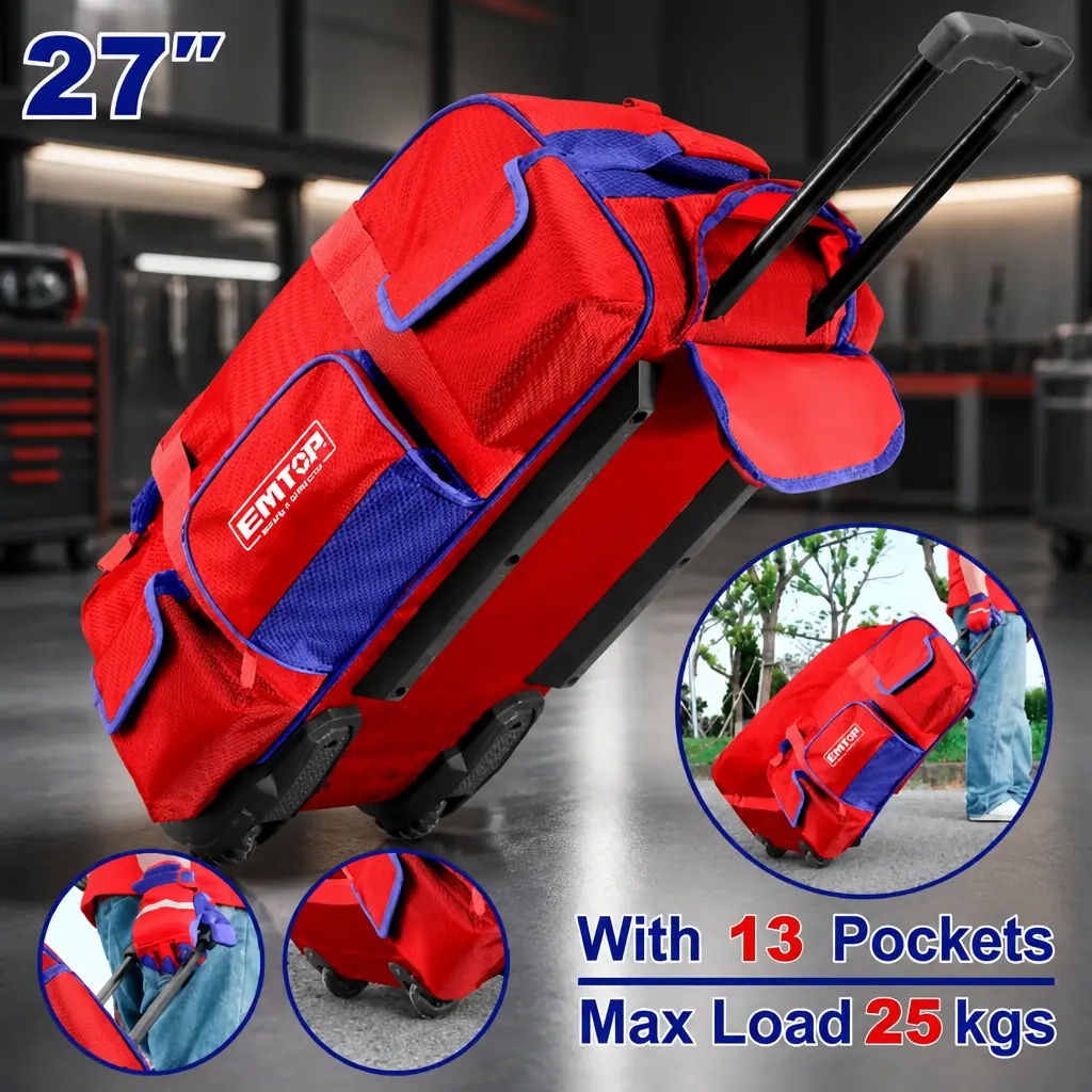 Bolso de tela para Herramientas 27" c/ ruedas (69x30x32cm). Emtop