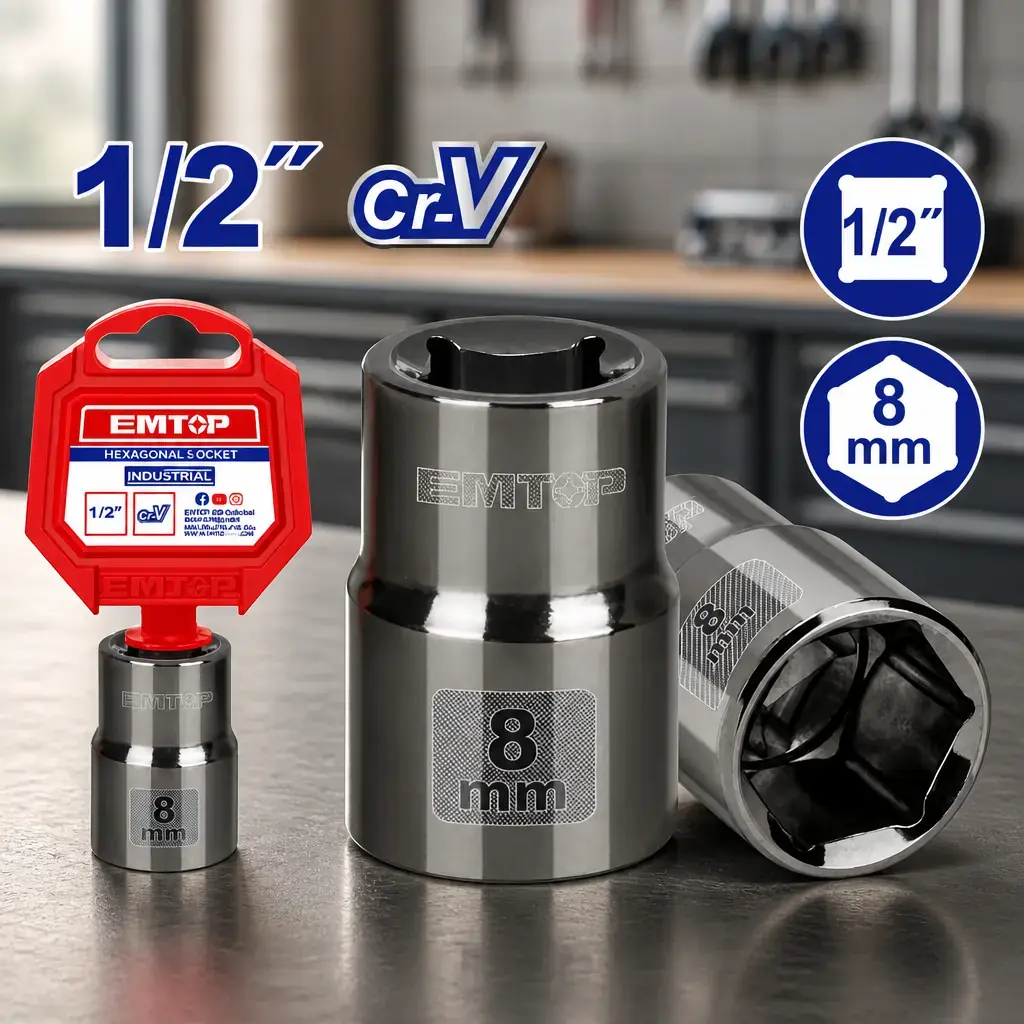 Dado 1/2' hexagonal 8mm Cr-V Emtop x Un.