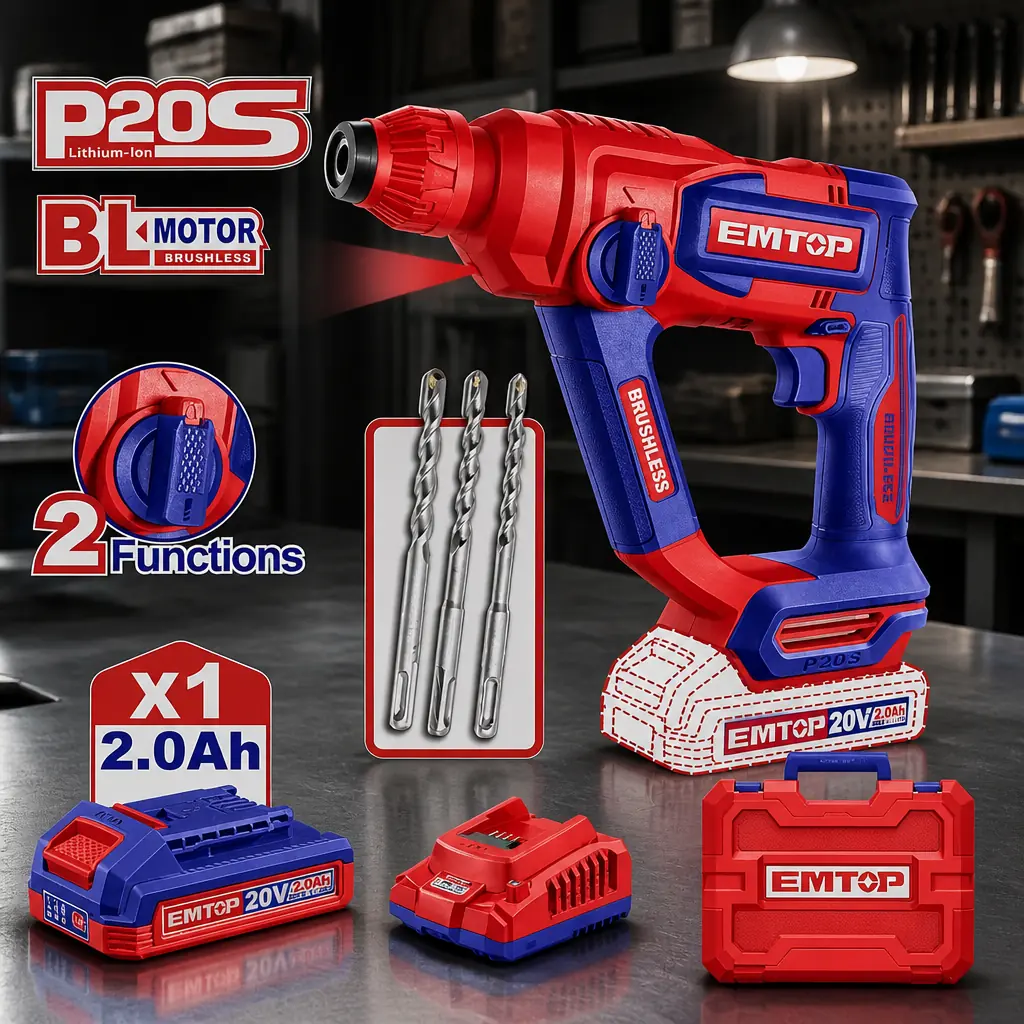 Rotomartillo SDSp 1.8J. 18mm + Acc. 1x Bat 20V 2Ah. (M) Emtop
