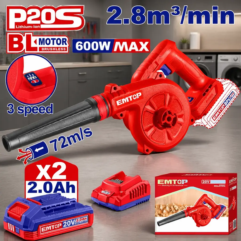 Mini Soplador BL 3Vel. 2x Bat 20V 2Ah. Emtop