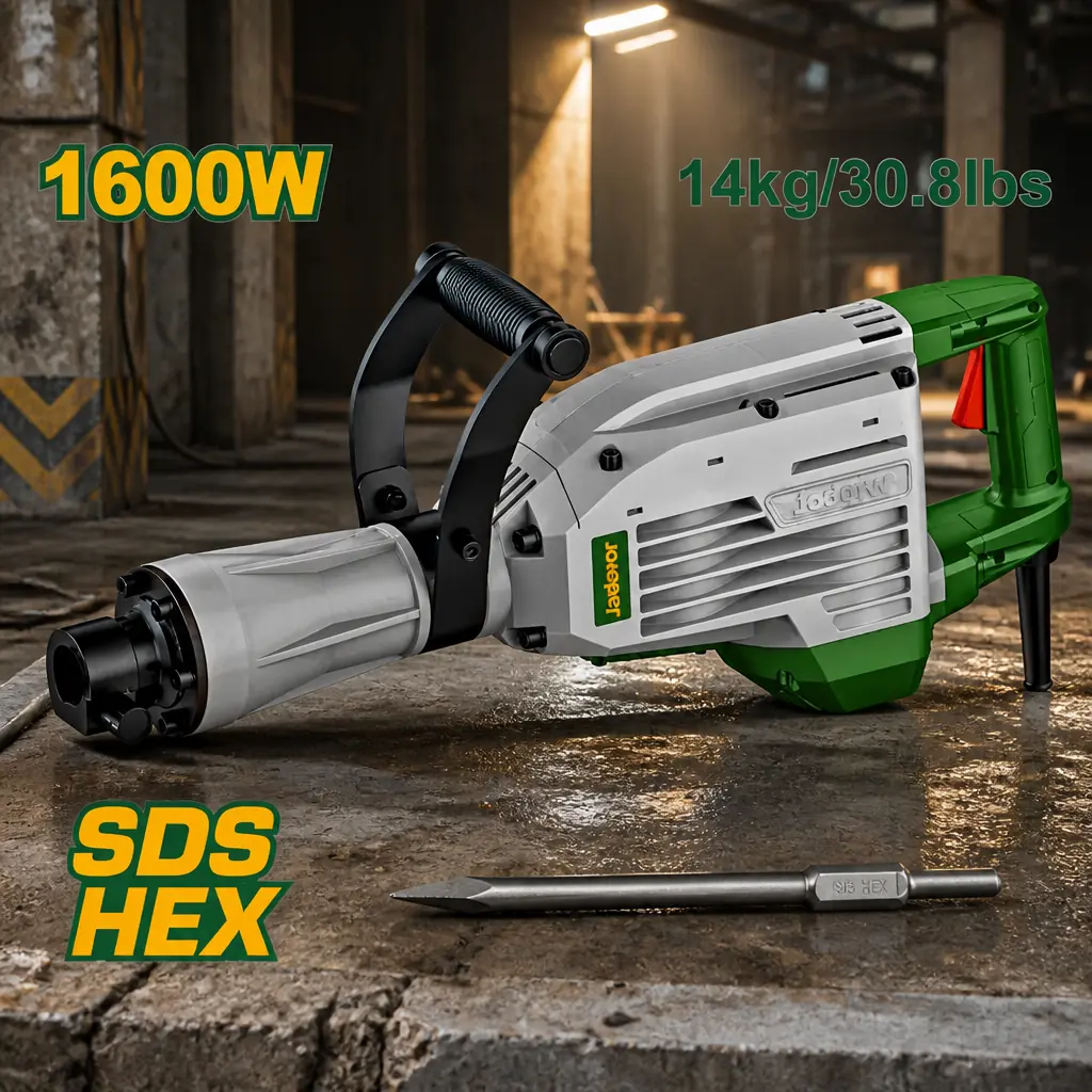 Martillete Demoledor 14Kg 1600W 45J Hex(30mm). Jadever Maletin