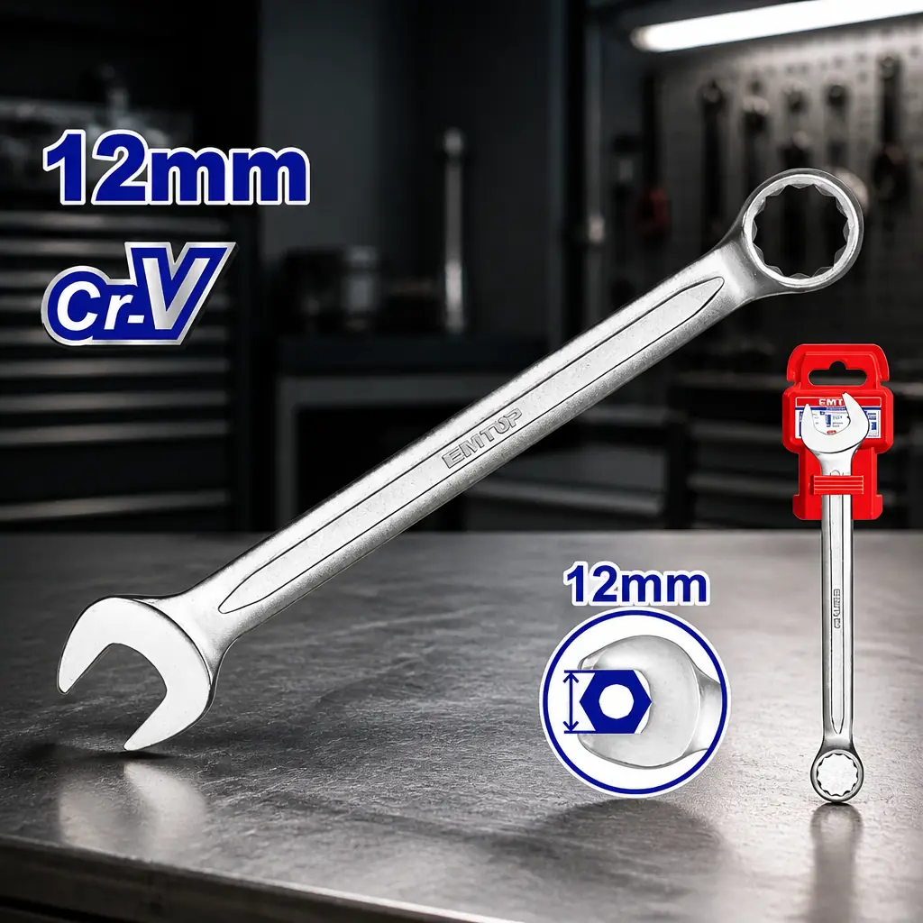 Llave combinada 12mm Cr-V Emtop x Un.