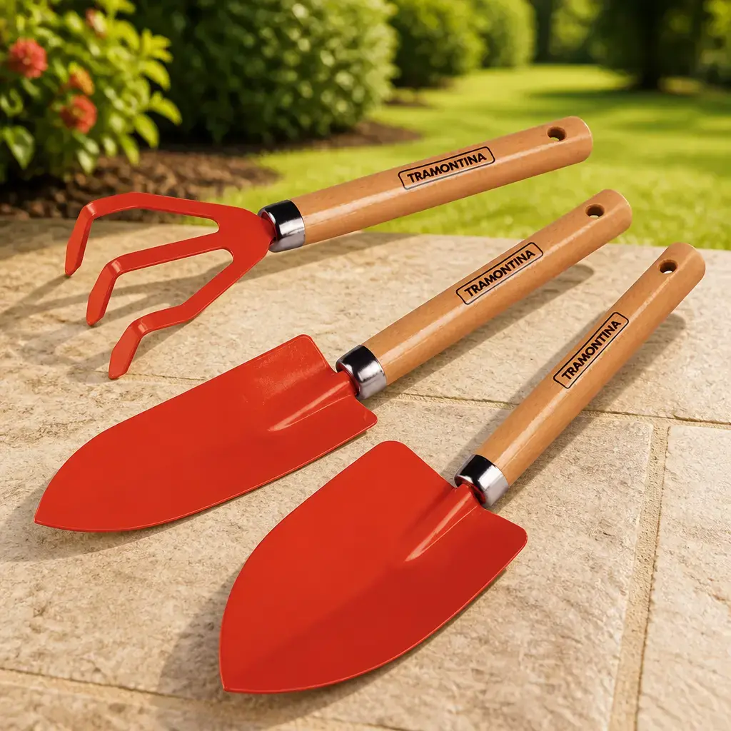 Juego jardineria 3 pzas. (P) mango de madera. Blister