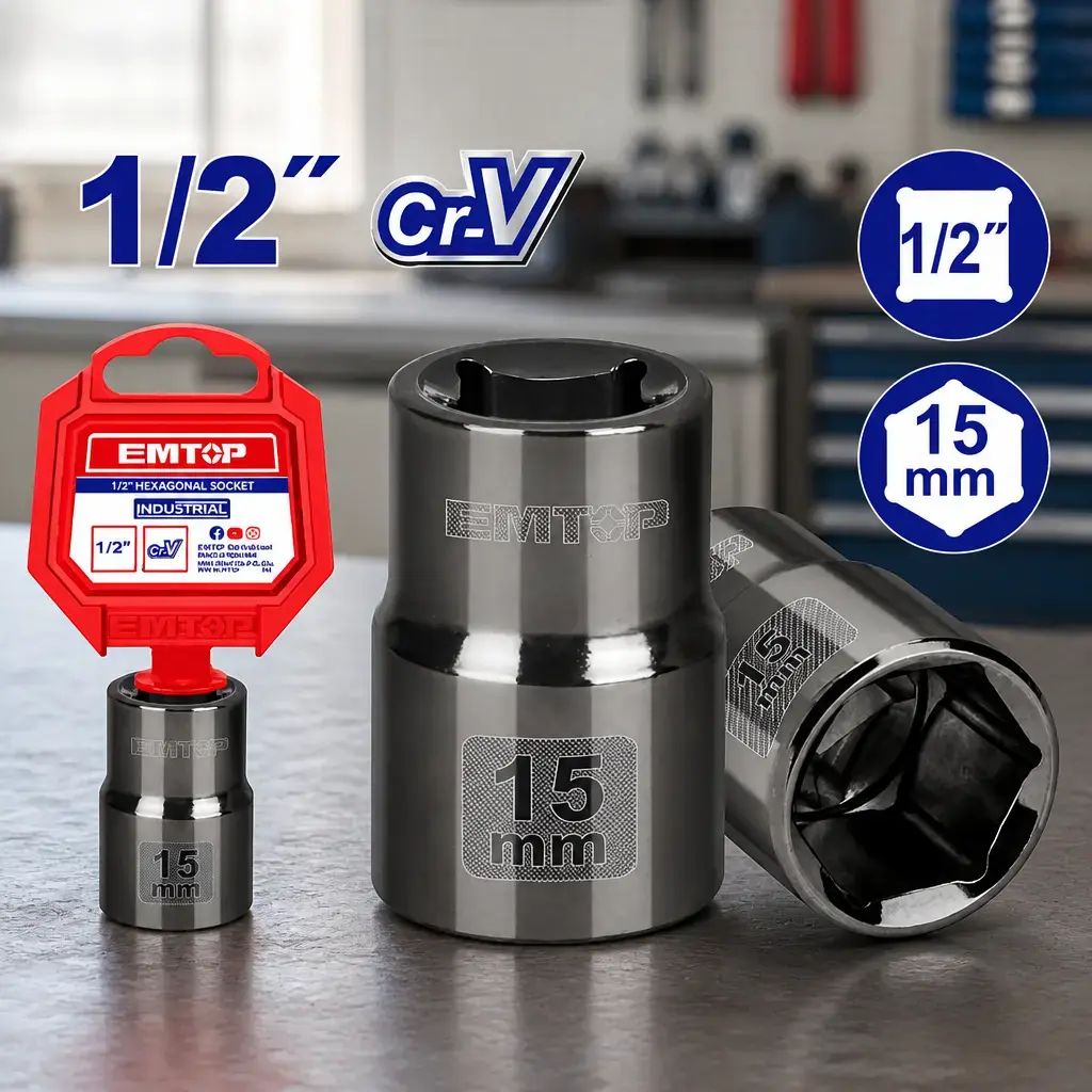 Dado 1/2' hexagonal 15mm Cr-V Emtop x Un.